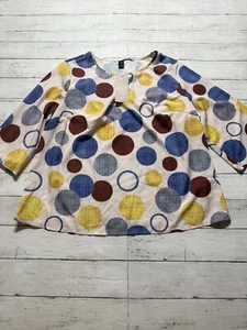 Blusa elegante retro manga 3/4 con patrón circular rosa esmeral para mujer talla 0XL nueva con etiquetas - Imagen 1 de 4