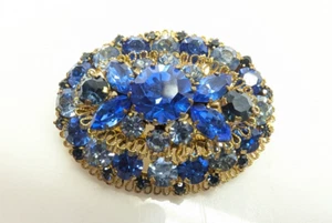 Österreich Brosche 3 Etagen Strass Brillant blau Prise Plissee Gold Juliana Stil - Bild 1 von 14