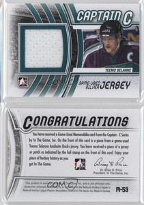 2011-12 ITG Captain-C Series Game-Used Silver Jersey /90 Teemu Selanne #M-53 HOF