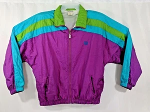 Sergio Tacchini Womens Jacket Sz 12 Multicolor Vintage Track Jacket Shoulder Pad - Picture 1 of 7