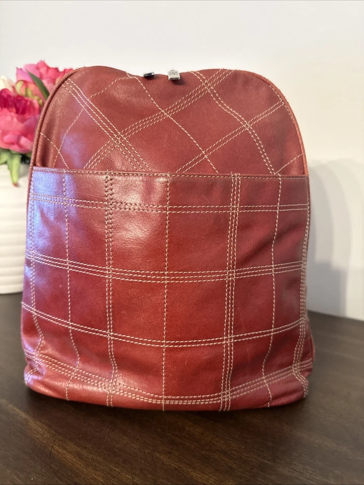 Mochila Cartera de Estudio Pelle de Cuero Wilson’s De Colección Roja con Costuras Crema Foto 1 de 4