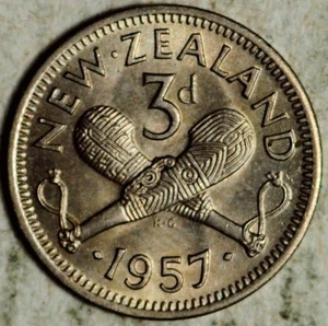 1957 NEUSEELAND 3 PENCE THREEPENCE (BRILLANT UNC) - Bild 1 von 2