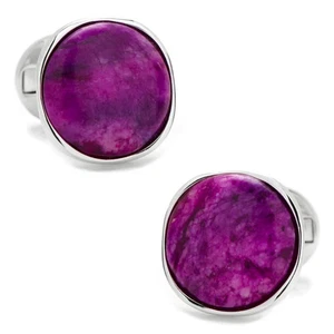 Sterling Silver Classic Round Sugilite Nebula Cufflinks - Picture 1 of 4