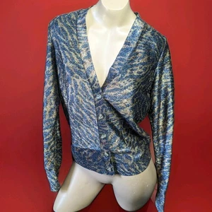 Ganni Lurex Animal Print Strickjacke Luxus Strick Knopfleiste Pullover makellos 34 S - Bild 1 von 7