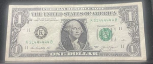 Fancy Serial Number $1 Note Repeater Six Of A Kind 31444444 - Picture 1 of 4