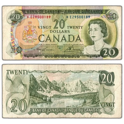 $20 1969 Bank of Canada Note *EZ Replacement Prefix BC-50bA - Circulated Foto 1 de 3
