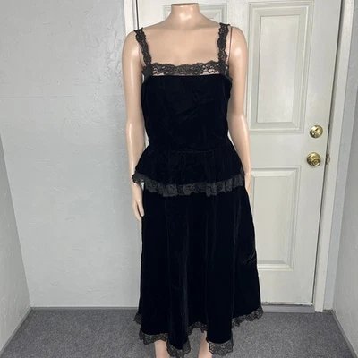 Vintage 80s does 50's Women's Dress Party Velvet Lace  Formal Evening U3-20 - Image 1 of 4