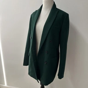 ZARA Green tweed blazer jacket size M jacket structured fitted - Picture 1 of 9