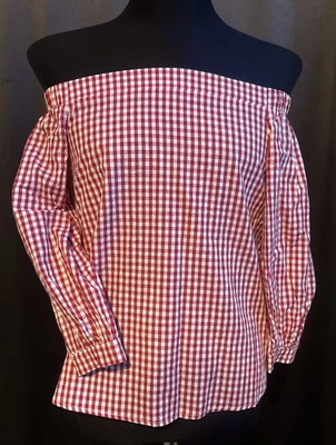 Сопрано красный и белый gingham с плеча верхний XS блузка - Изображение 1 из 4