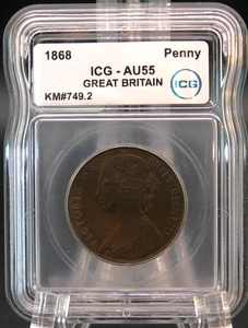 1868 GREAT BRITAIN 1 Cent Coin - PENNY ICG AU 55 (BT1092) - Picture 1 of 6