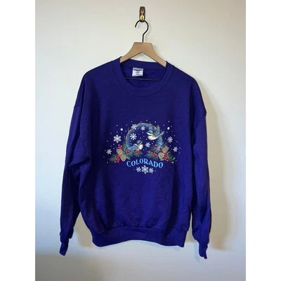 Vintage Colorado Sweatshirt Graphic Birds Bird Purple Crewneck VTG 90s XL Foto 1 de 4