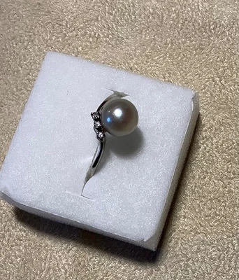 bague ancienne vintage or 18k perle diamants - Photo 1/3