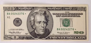 1999 $20 Dollar Bill Star Note Ink Bleed Through ALMOST UNCIRCULATED Uneven - Picture 1 of 14