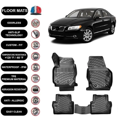 Alfombrillas forro para Volvo S80 (2006-2012) impermeables moldeadas 4D negras 4 piezas Foto 1 de 4