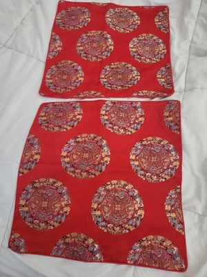 2 Red Satin Silk Asian Style Pillow Covers 17"x17 NEW - Image 1 of 4