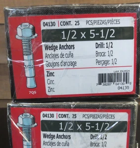 Midwest Fastner Keilanker, 1/2" Durchmesser 5-1/2" L, Stahl verzinkt -3 Kartons - Bild 1 von 2