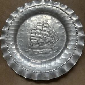 Vintage Pewter Nautical Schooner Plate Wilton Columbia Pa , USA -11' - Picture 1 of 11