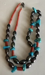 Vintage Southwest Boho Turquoise & Red Coral Necklace 20” - Picture 1 of 3