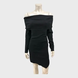 Claudie Pierlot Black Off-The-Shoulder Bodycon Dress - Size 8 - Picture 1 of 3