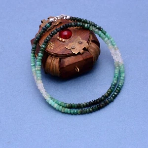 Green Emerald Beads necklace,Emerald Precious Gemstone Beaded Jewelry 925 Silver - Picture 1 of 3