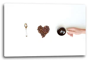 Canvas/Frames Mural Kitchen Deco Coffee Cup Coffee Beans Heart Shape Spoon - Picture 1 of 15