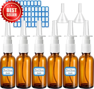 6 x 30ml Glass Nasal Spray Bottles + Funnels & Labels – Refillable Atomizers - Picture 1 of 12