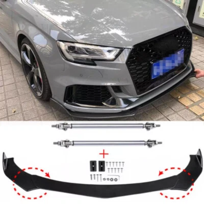Front Bumper Lip Splitter Gloss Black+ Strut Rods For Audi RS3 A3 S3 2012-2023 - image 1 of 4