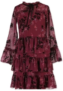 Neu mit Etikett - sprachloses 3-stufiges geblümtes beflocktes Rüschenkleid - Mädchengröße 8 - Bild 1 von 3