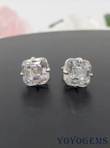 Moissanite Stud Earrings 2.25 CT Asscher Cut Solid 14K White Gold Gift For Her - Picture 1 of 5