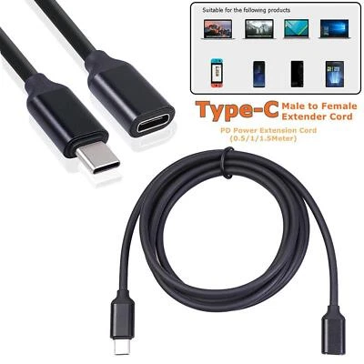 Type C Male to Female PD Charging USB C Extension Cable Sync Extender Cords - Image 1 of 4