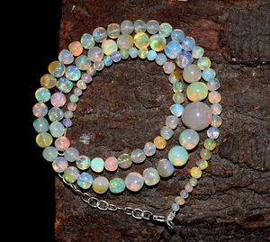 Solid925 Collana Argento 16 " Naturale Etiope Opale Pietra Rotondo Palline - Foto 1 di 5