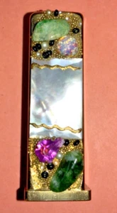 VTG Metal Compact Lipstick Container Decorative Beads Pearl Accents - Picture 1 of 9