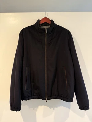 Zegna Cashmere Padded Bomber Jacket Leather Trim Navy Blue Men’s XL - Image 1 of 4