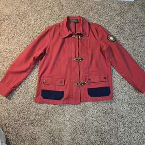 Ralph Lauren Jacke Damen XLarge rot Feuerwehrmann Karabinerverschluss Wappen aufgesetzte Tasche - Bild 1 von 10
