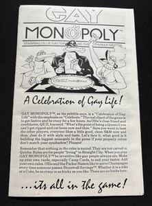 PHOTOCOPY 1983 Parker Sisters Gay Monopoly (RULES BOOKLET ONLY) Ollie Gaytor - Picture 1 of 2