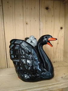 Vintage South West Ceramics Paul Cardew Black Swan and Cygnets Teapot Novelty - Picture 1 of 14