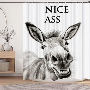 Funny Donkey Shower Curtain, Black and White Farmhouse Animal 72x72 Shower Cu... - Picture 1 of 7