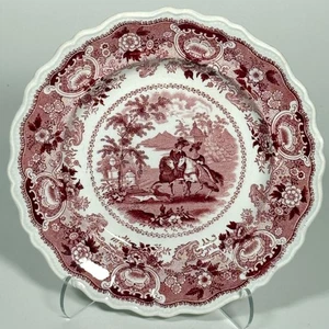 Adams ANDALUSIA Red Transferware 8" Plate Staffordshire 1829-61 - Picture 1 of 4