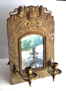 Vintage Brass Victorian SHAVING Standing Easel Mirror British Design Candles - Picture 1 of 21
