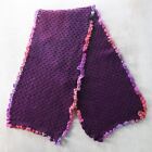 Handknit Scarf Women Large Purple Wool Blend Multicolor Ruffle Edge 50in X 11in