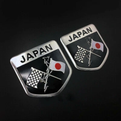 2pcs Japan Japanese Flag Shield Metal Emblem Car Badge Decal Sticker Accessories - Image 1 of 4