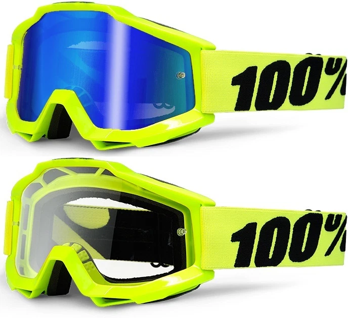 100% Percent Accuri MX Gafas De Motocross Fluorescente Amarillo / Azul Espejo - Imagen 1 de 1