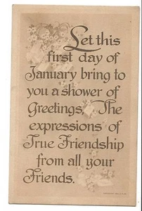 Vintage Postkarte alt Kunsthandwerk Neujahr Gedicht kleine Blumen - Bild 1 von 4