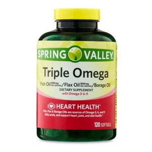 Spring Valley Triple Omega 3-6-9 Softgels, 120 Ct – Heart & Joint Support - Picture 1 of 2