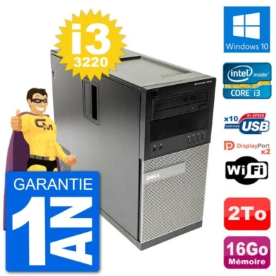 PC Tour Dell 7010 Intel Core I3-3220 RAM 16Go Disco Duro 2To Windows 10 Wifi - Imagen 1 de 3