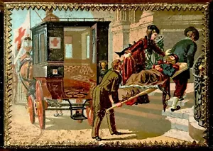 Rare c1870 French Red Cross Wartime Chocolate Box~Horse Drawn Ambulance~Hospital - Picture 1 of 13