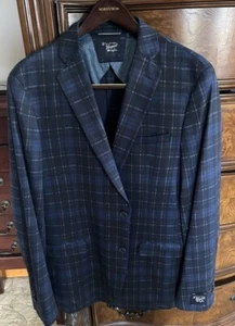 ORIGINAL PENGUIN “ORLAN” Soft Navy Plaid Jacket Size 44 Long - Picture 1 of 13