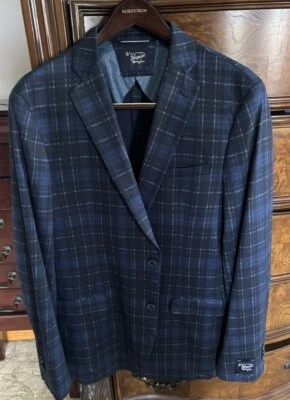 ORIGINAL PENGUIN “ORLAN” Soft Navy Plaid Jacket Size 44 Long - Image 1 of 4