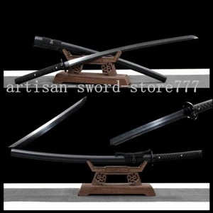 fatto a mano nero piegato acciaio spada samurai giapponese katana piena tang lama affilata - Foto 1 di 12