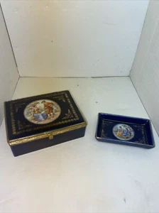 Vintage Tschechoslowanien handbemalte viktorianische Zigarettenschachtel und Aschenbecher - Bild 1 von 7